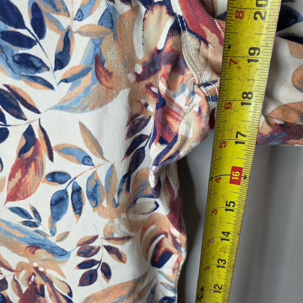 Gloria Vanderbilt Amanda Capri Pants 14 Tropical Monstera Leaf Print Blue Orange - Picture 3 of 8